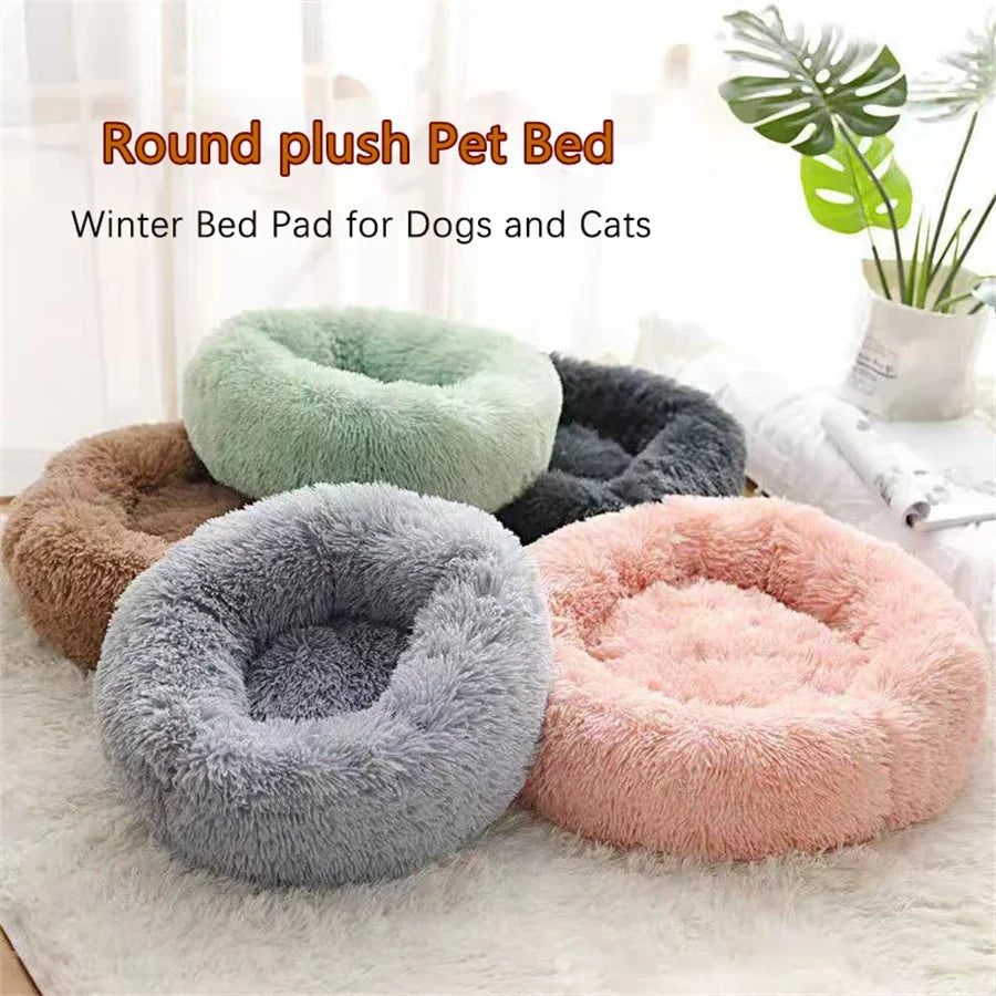 Plush Donut Pet Bed – Round Faux Fur Bed for Cats & Small Dogs