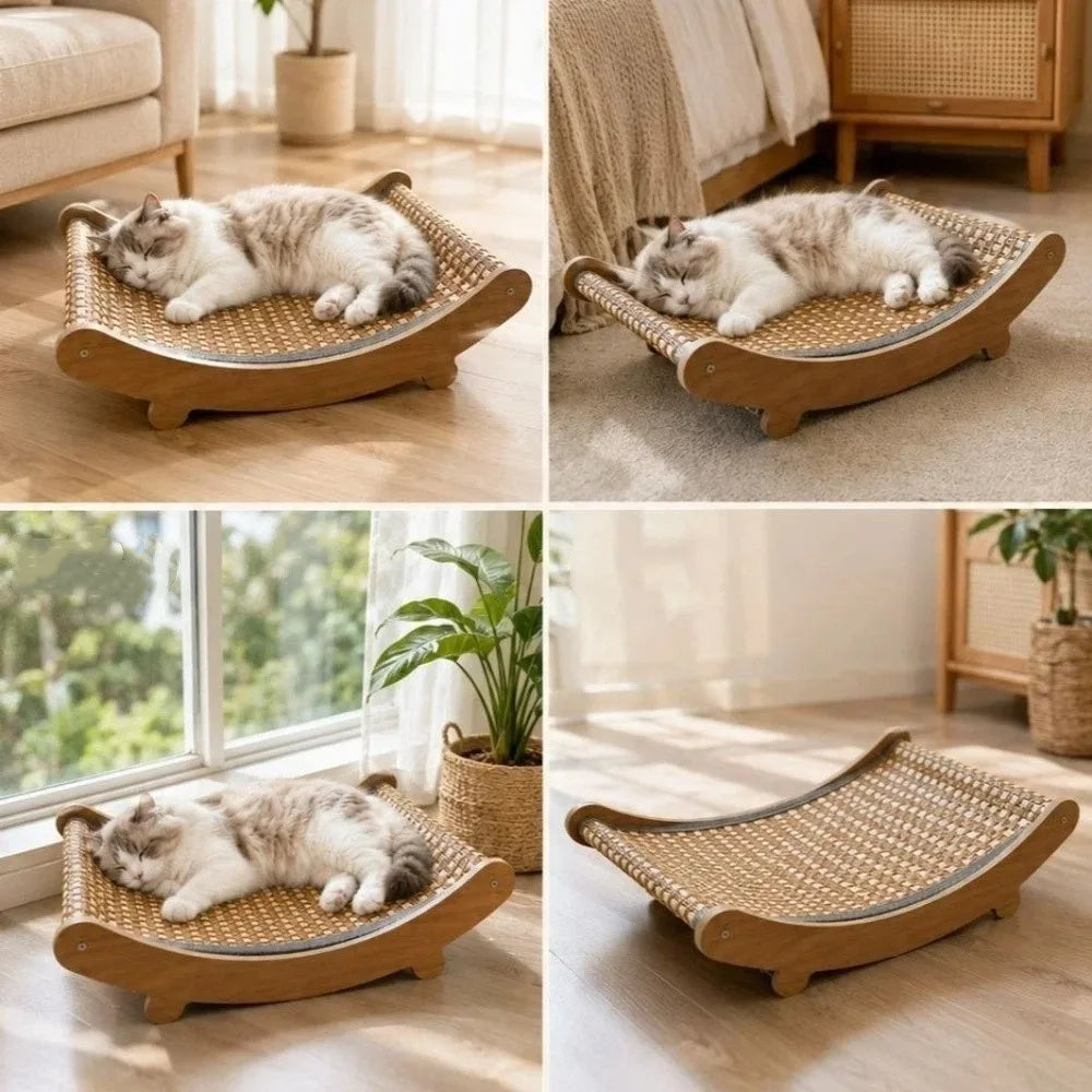 Arc Shaped Cat Rocking Chair Removable Wear-Resistant Cat Sleeping Bed Cooling Breathable Cat Scratching Pads Playing