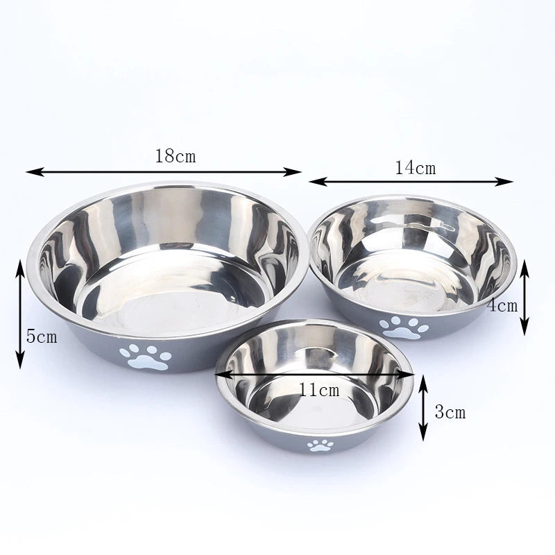 Stainless Steel Pet Bowl – Non-Slip Paw Print Dish