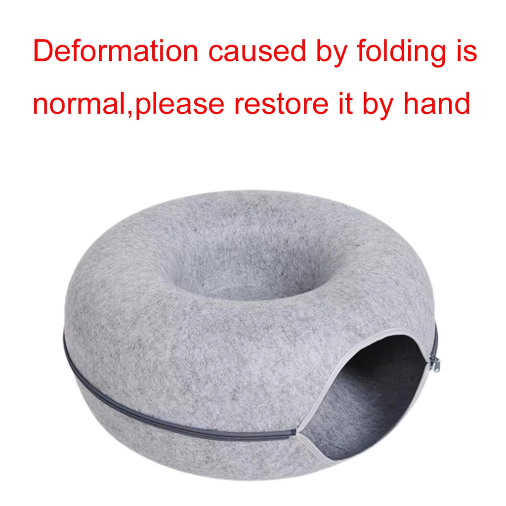 Interactive Round Small Cat Tunnel Nest Felt Kittens Bed House Scratcher Cat Donut Sleeping Pet Toy for Available in 4 colors