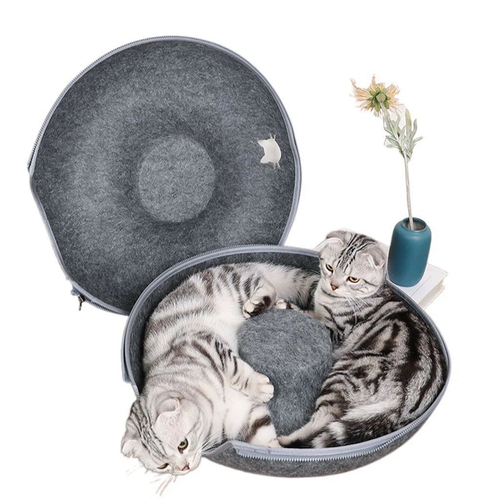Interactive Round Small Cat Tunnel Nest Felt Kittens Bed House Scratcher Cat Donut Sleeping Pet Toy for Available in 4 colors