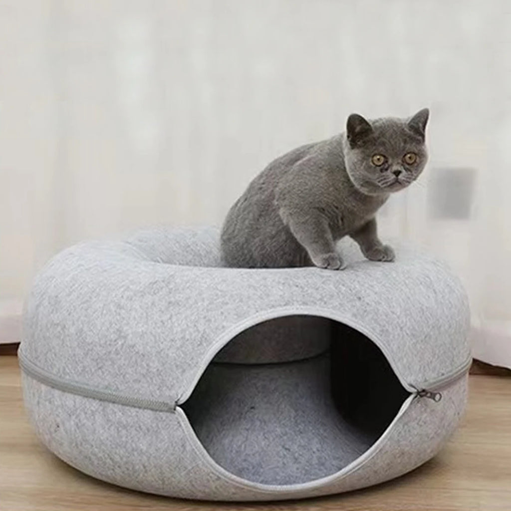 Interactive Round Small Cat Tunnel Nest Felt Kittens Bed House Scratcher Cat Donut Sleeping Pet Toy for Available in 4 colors