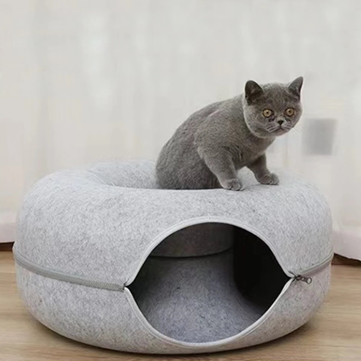 Interactive Round Small Cat Tunnel Nest Felt Kittens Bed House Scratcher Cat Donut Sleeping Pet Toy for Available in 4 colors