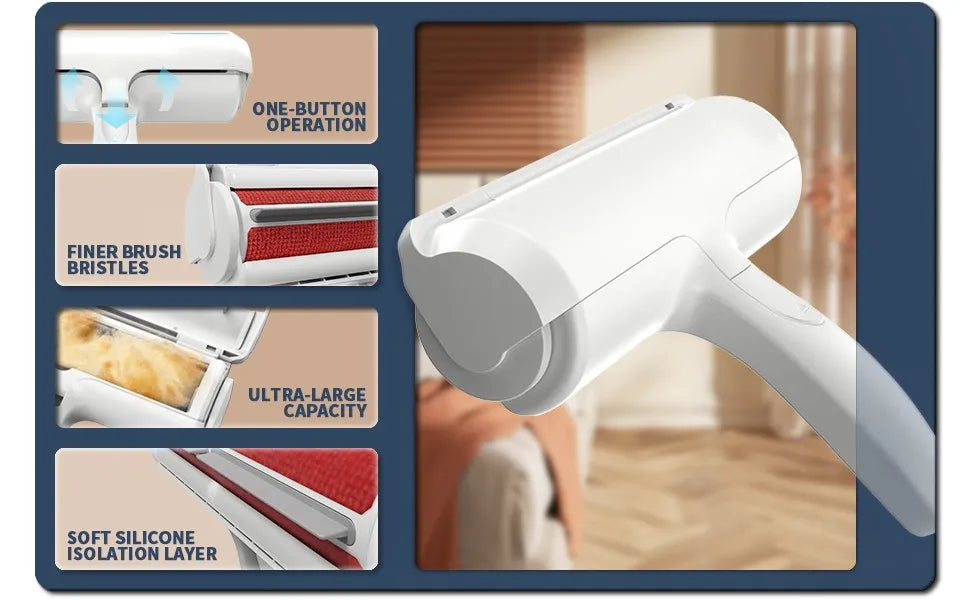 Reusable Pet Hair Remover Roller – Self-Cleaning Base