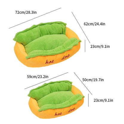 Hot dog pet bed size diagram