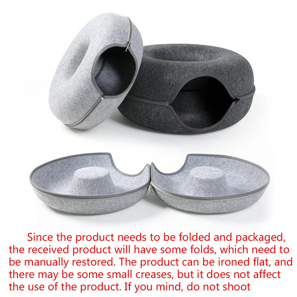 Interactive Round Small Cat Tunnel Nest Felt Kittens Bed House Scratcher Cat Donut Sleeping Pet Toy for Available in 4 colors