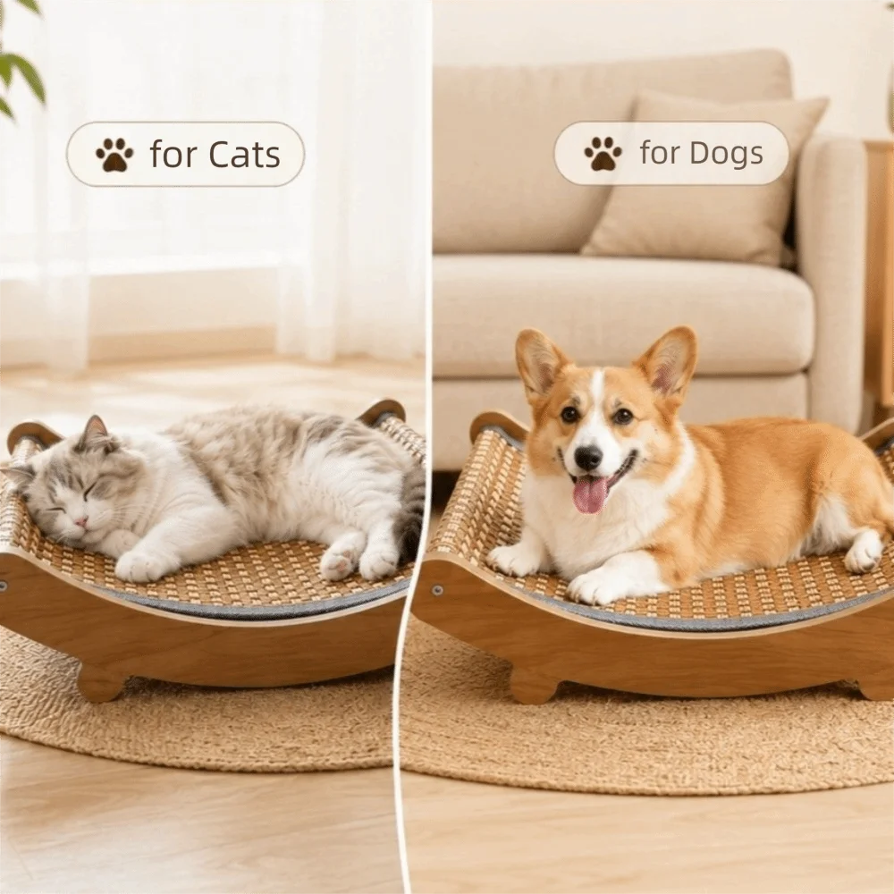 Arc Shaped Cat Rocking Chair Removable Wear-Resistant Cat Sleeping Bed Cooling Breathable Cat Scratching Pads Playing