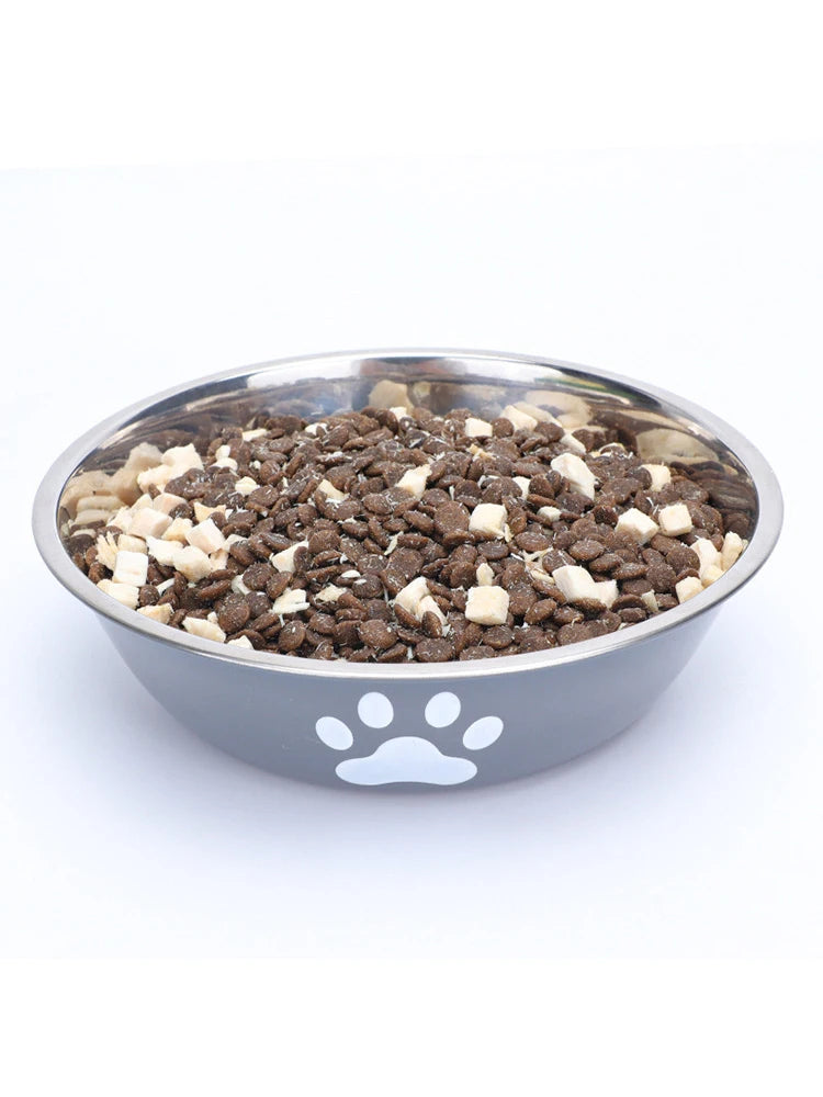 Stainless Steel Pet Bowl – Non-Slip Paw Print Dish
