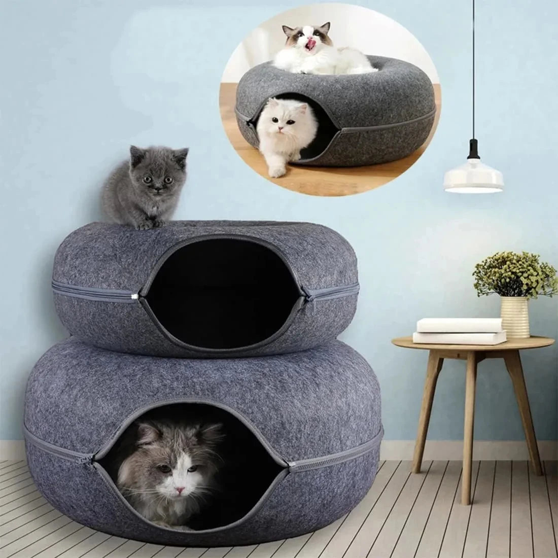 Interactive Round Small Cat Tunnel Nest Felt Kittens Bed House Scratcher Cat Donut Sleeping Pet Toy for Available in 4 colors