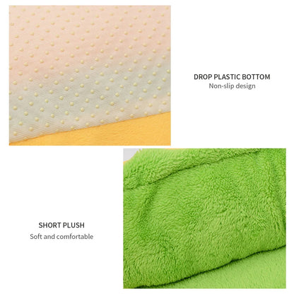 Non-slip bottom and plush fabric details