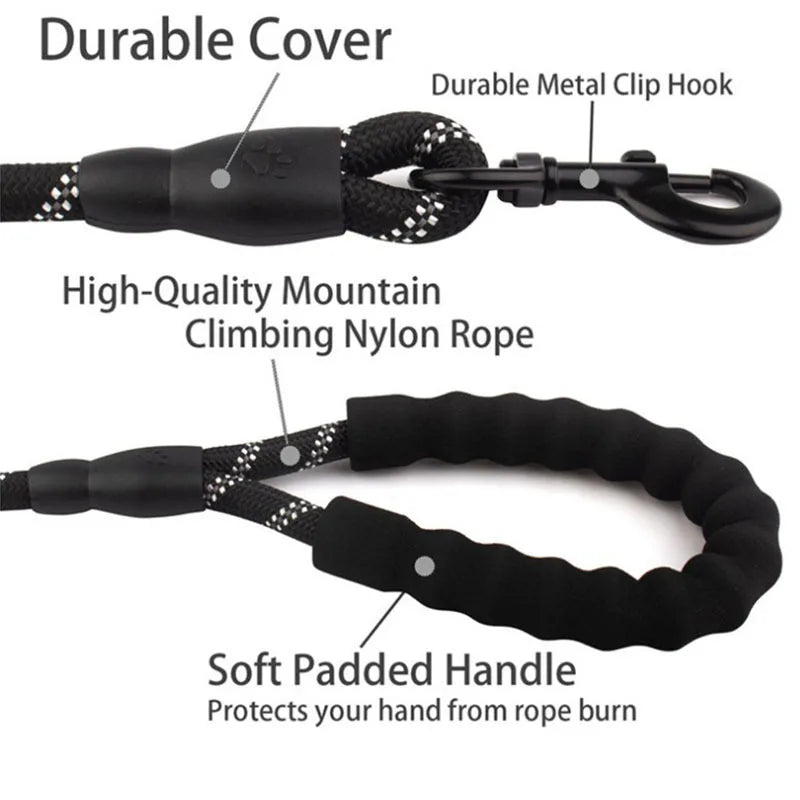 Reflective Rope Dog Leash – Padded Handle – product view 3