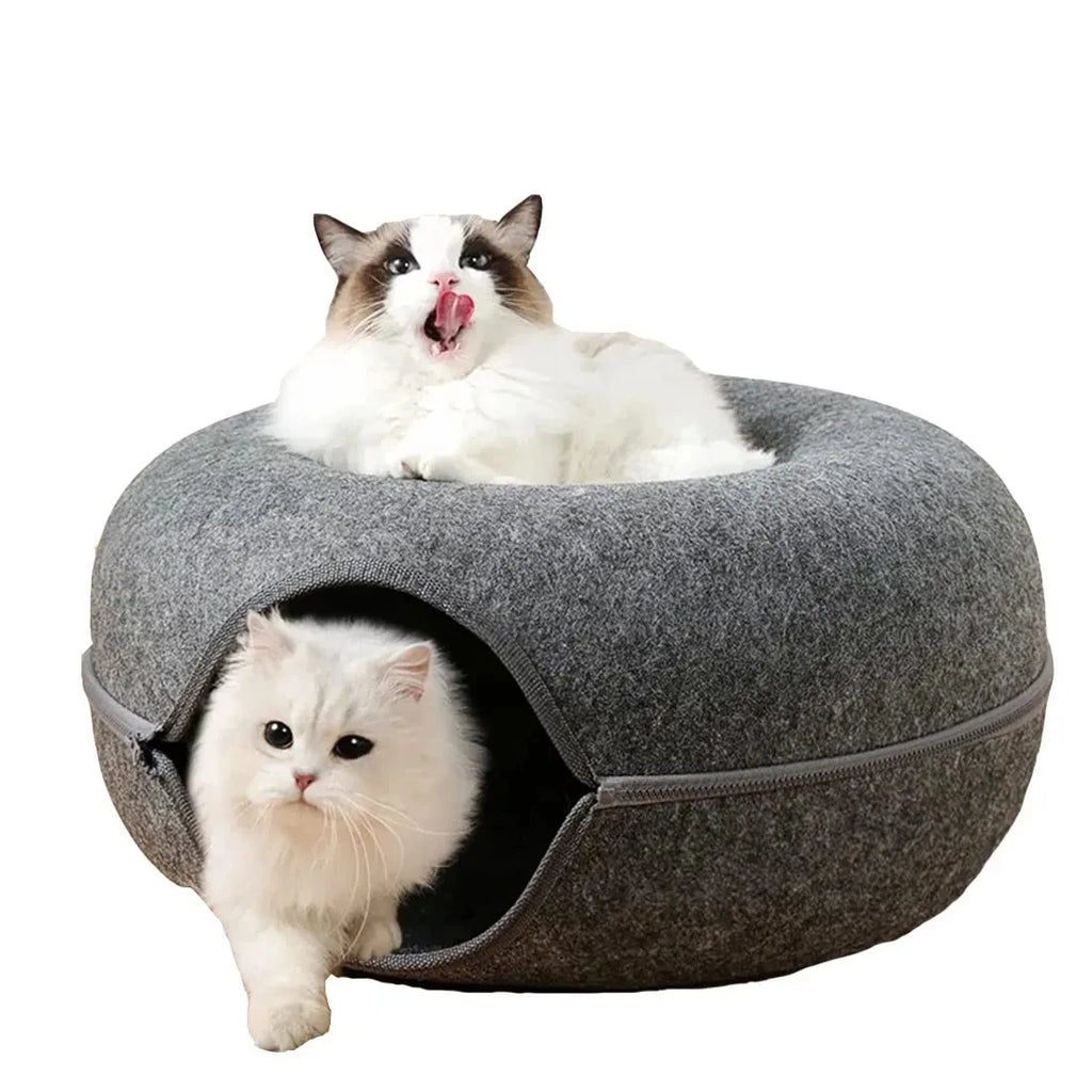 Interactive Round Small Cat Tunnel Nest Felt Kittens Bed House Scratcher Cat Donut Sleeping Pet Toy for Available in 4 colors