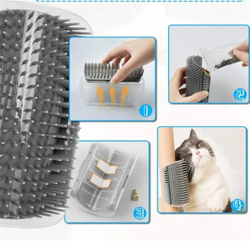 Wall-Mounted Cat Self-Grooming Brush – Corner Comb