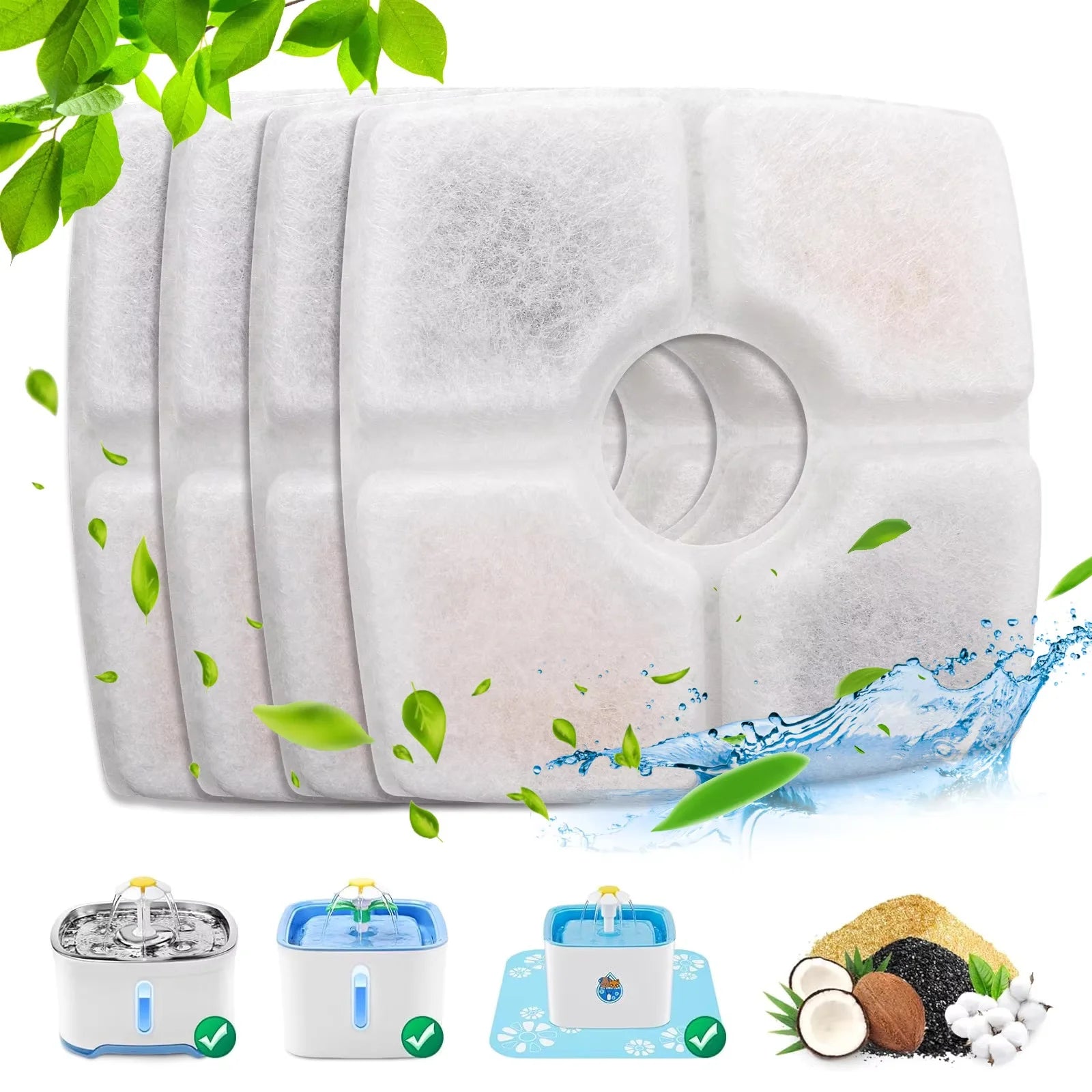 Pet Fountain Replacement Filters – 4/8 Pack
