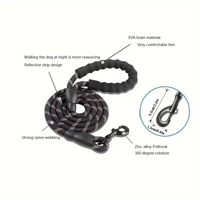Reflective Rope Dog Leash – Padded Handle – product view 2