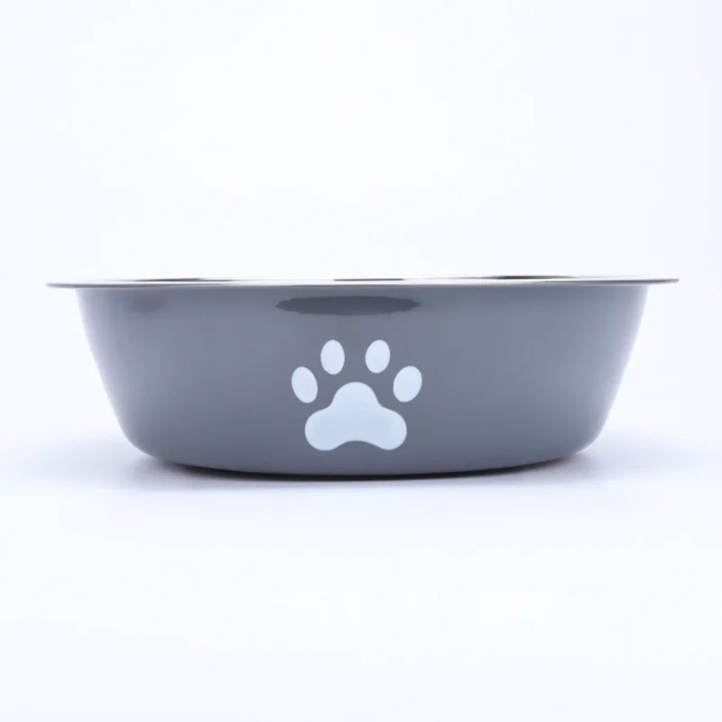 Stainless Steel Pet Bowl – Non-Slip Paw Print Dish