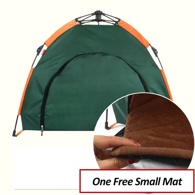 Portable pet tent with included floor mat