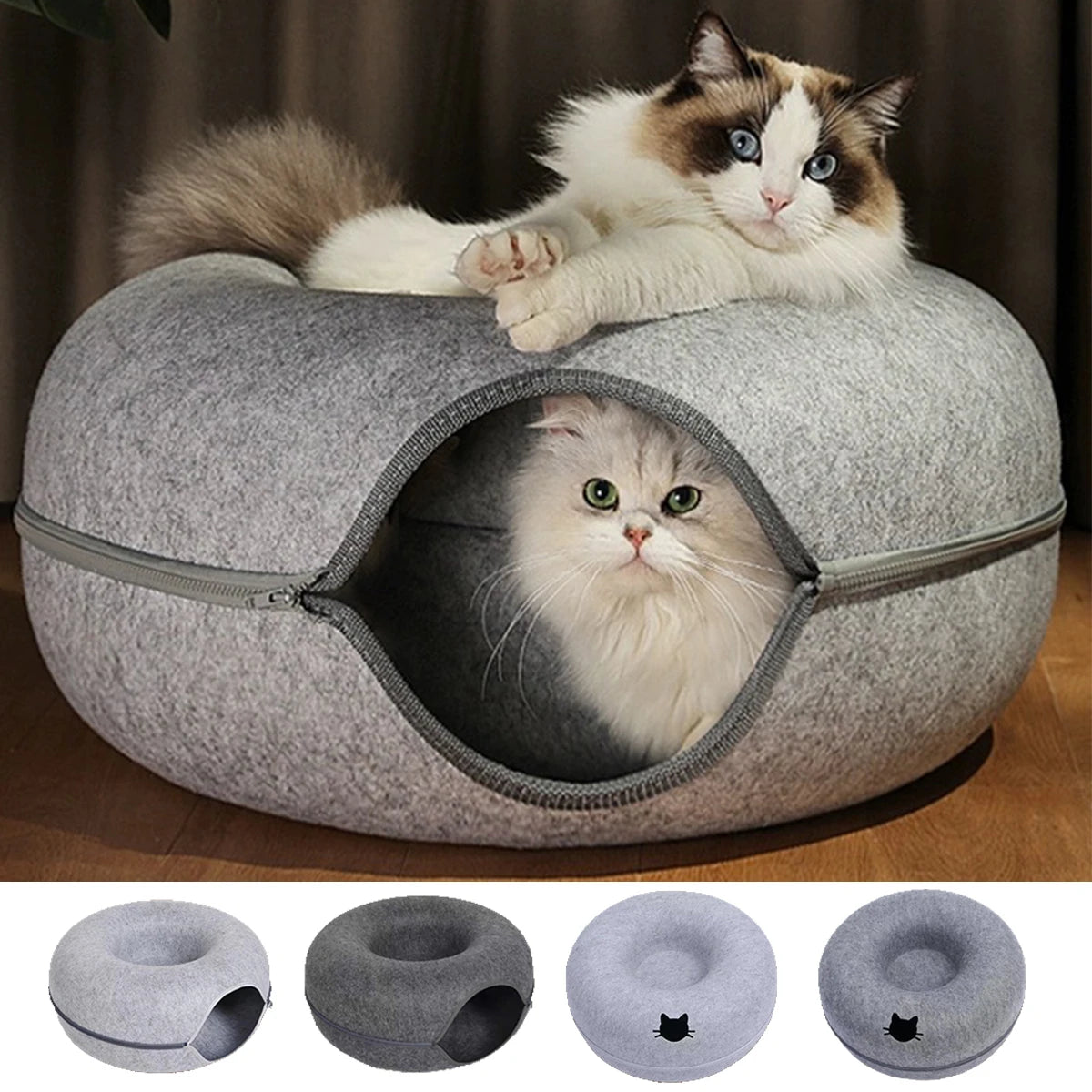 Interactive Round Small Cat Tunnel Nest Felt Kittens Bed House Scratcher Cat Donut Sleeping Pet Toy for Available in 4 colors