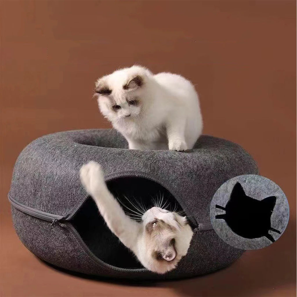 Interactive Round Small Cat Tunnel Nest Felt Kittens Bed House Scratcher Cat Donut Sleeping Pet Toy for Available in 4 colors