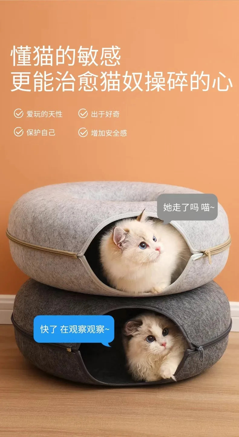 Donut Pet Cat Tunnel Interactive Play Toy Cat bed Dual Use Ferrets Rabbit Bed Tunnels Indoor Toys Cats House Kitten Training Toy