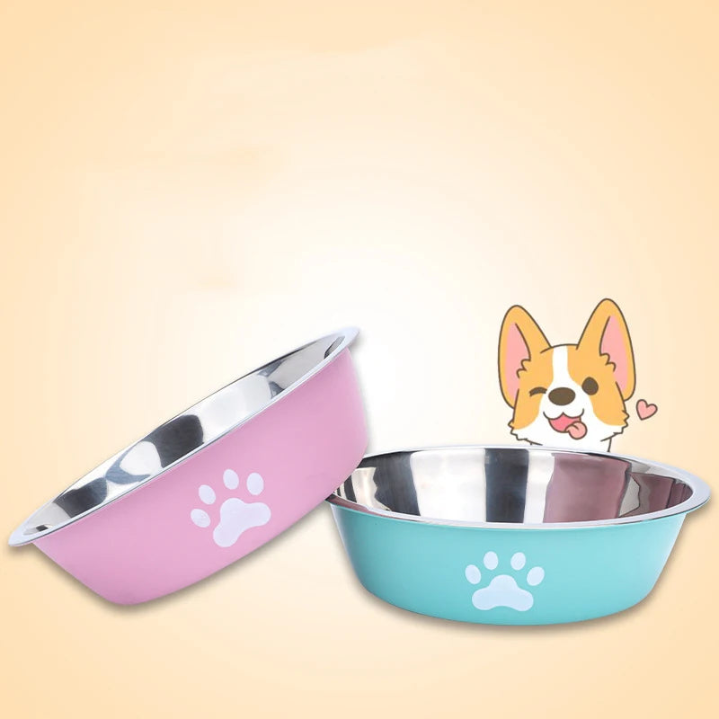 Stainless Steel Pet Bowl – Non-Slip Paw Print Dish