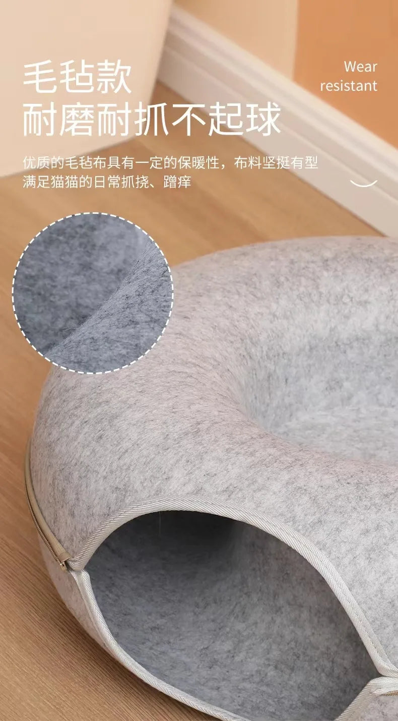 Donut Pet Cat Tunnel Interactive Play Toy Cat bed Dual Use Ferrets Rabbit Bed Tunnels Indoor Toys Cats House Kitten Training Toy