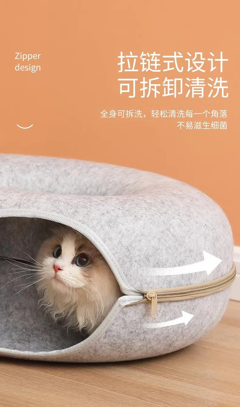 Donut Pet Cat Tunnel Interactive Play Toy Cat bed Dual Use Ferrets Rabbit Bed Tunnels Indoor Toys Cats House Kitten Training Toy