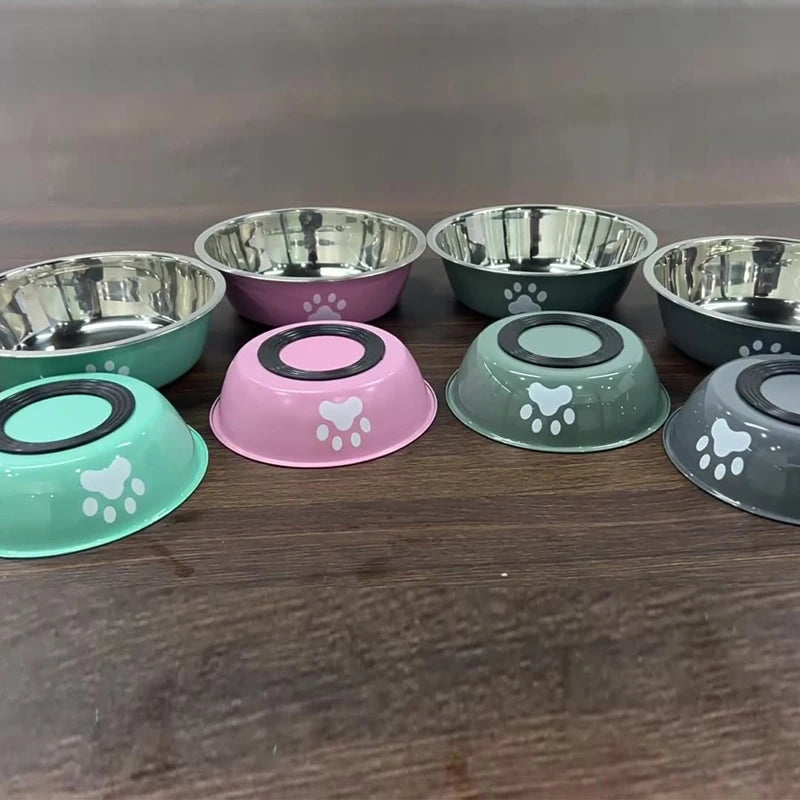Stainless Steel Pet Bowl – Non-Slip Paw Print Dish