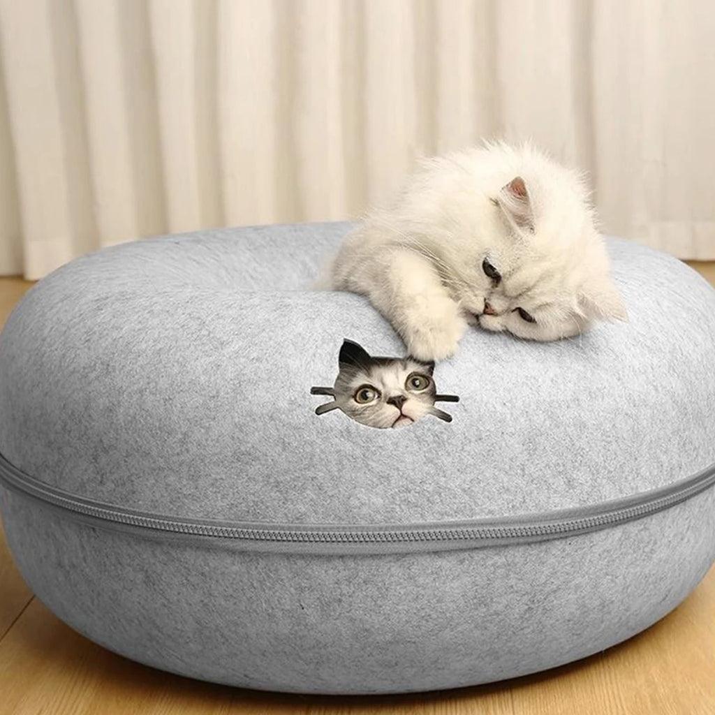Interactive Round Small Cat Tunnel Nest Felt Kittens Bed House Scratcher Cat Donut Sleeping Pet Toy for Available in 4 colors