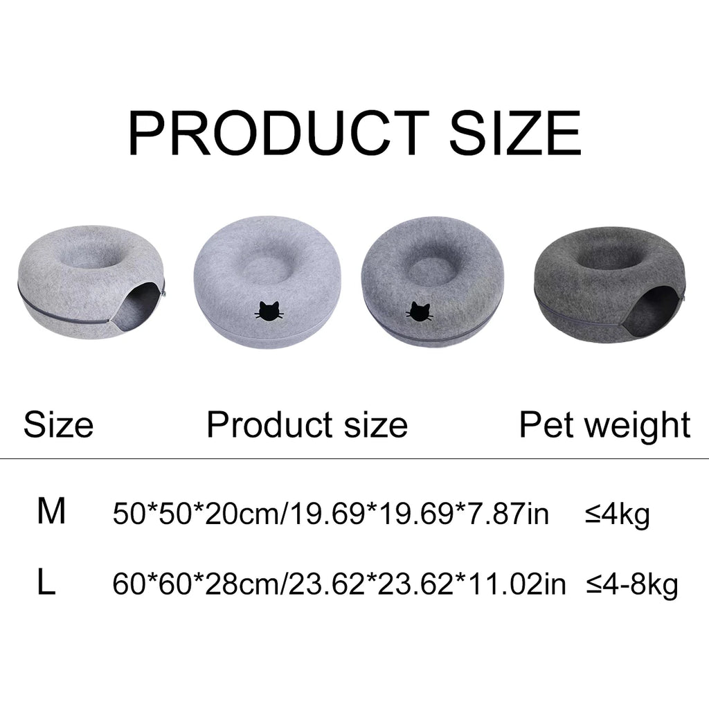 Interactive Round Small Cat Tunnel Nest Felt Kittens Bed House Scratcher Cat Donut Sleeping Pet Toy for Available in 4 colors
