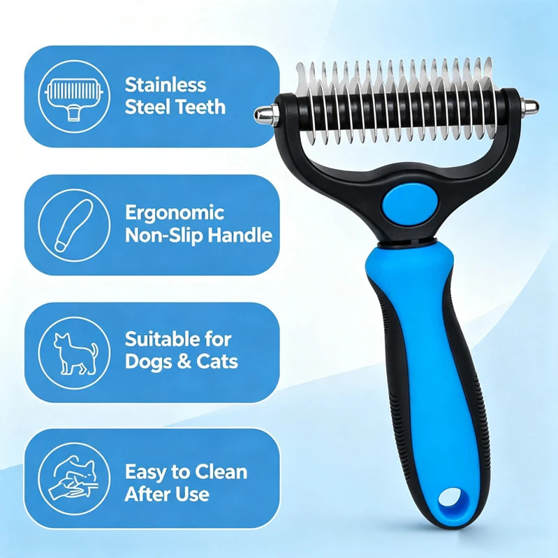 Double-Sided Undercoat Rake – Dog & Cat Deshedding – product view 2