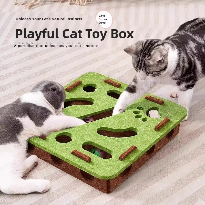 Felt Cat Puzzle Box – Indoor Ball Hunting Toy