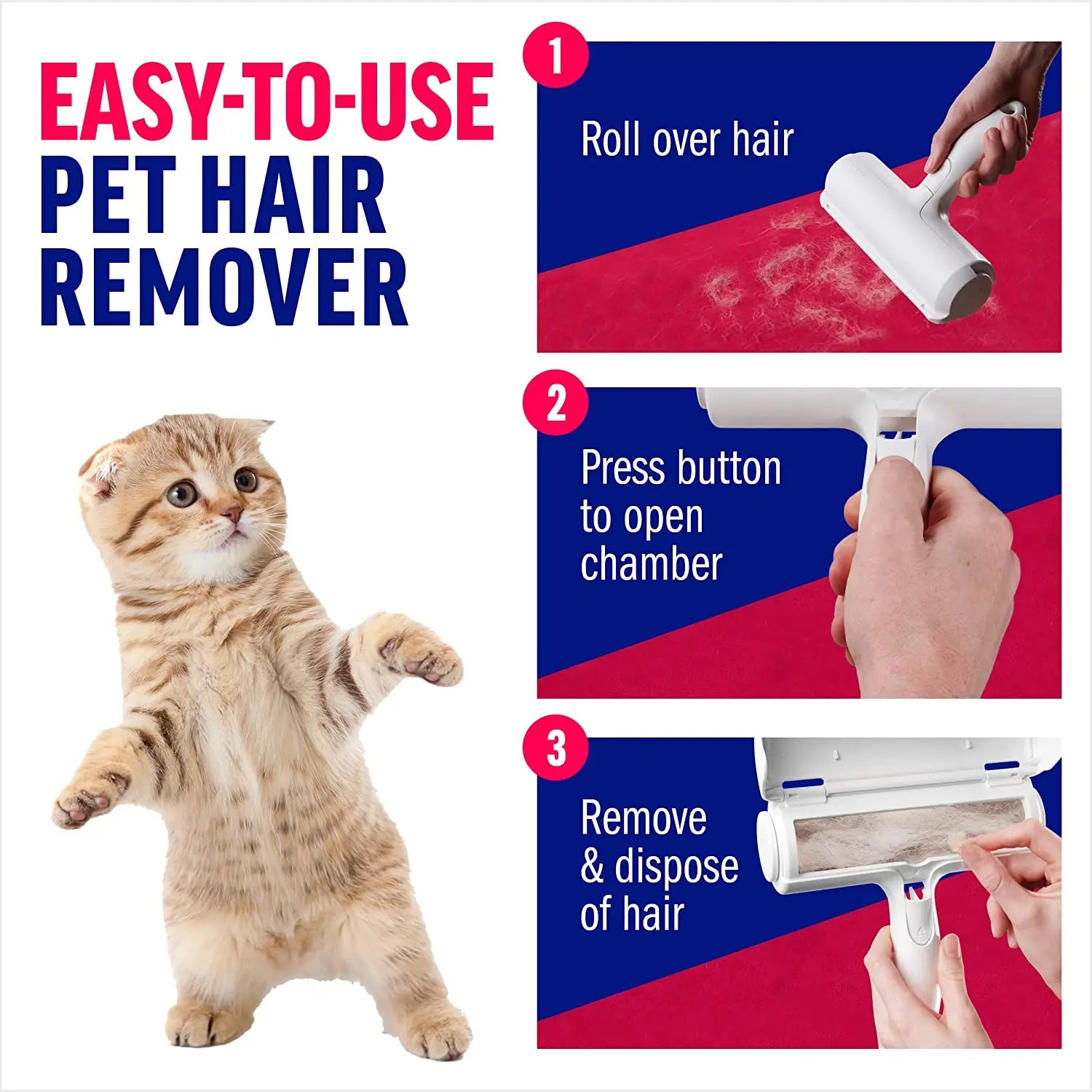 Reusable Pet Hair Remover Roller – Self-Cleaning Base