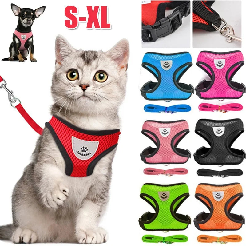 Breathable Mesh Pet Harness & Leash Set – Reflective