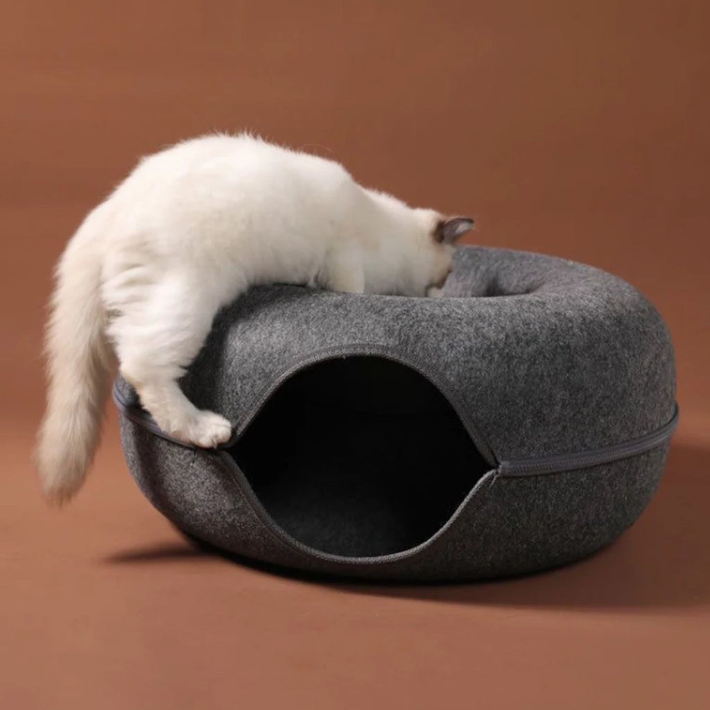 Interactive Round Small Cat Tunnel Nest Felt Kittens Bed House Scratcher Cat Donut Sleeping Pet Toy for Available in 4 colors
