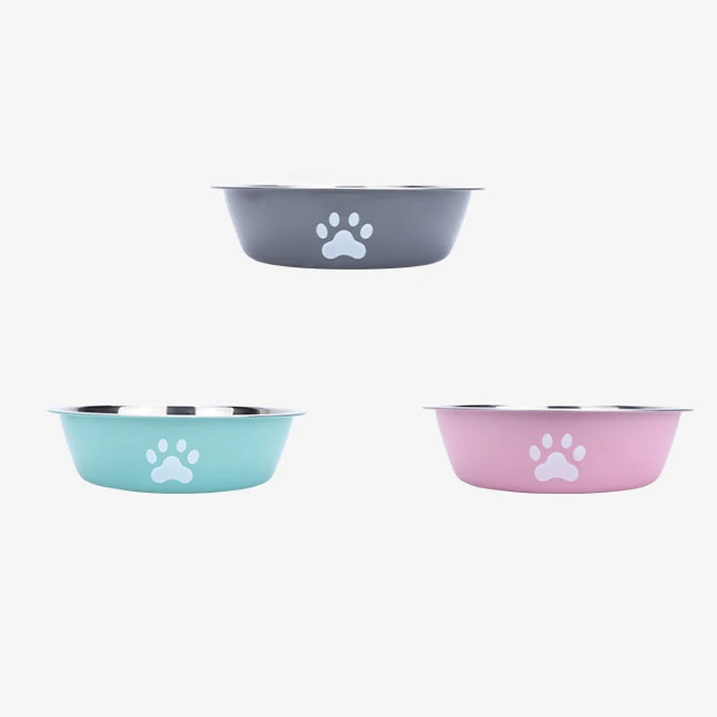 Stainless Steel Pet Bowl – Non-Slip Paw Print Dish