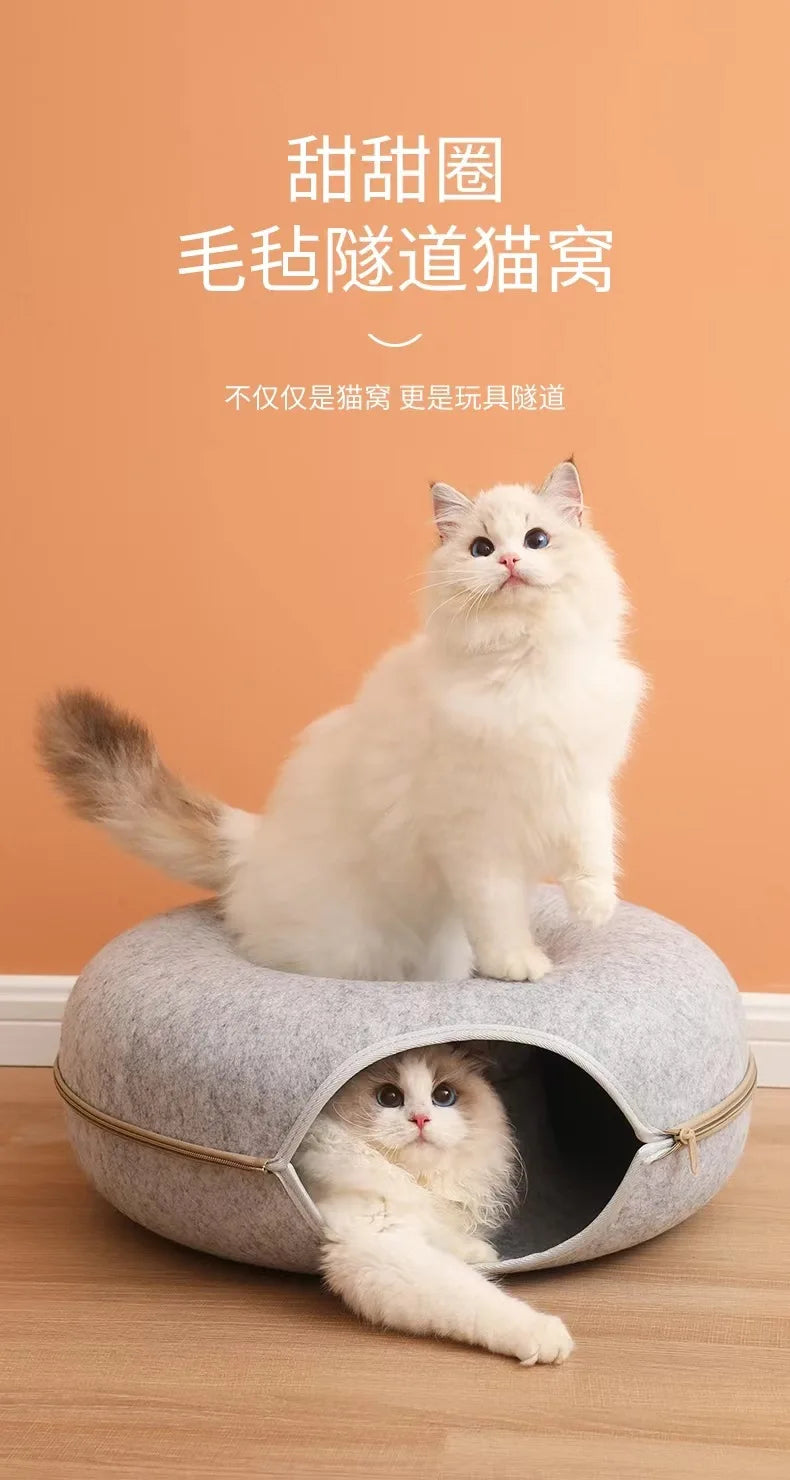 Donut Pet Cat Tunnel Interactive Play Toy Cat bed Dual Use Ferrets Rabbit Bed Tunnels Indoor Toys Cats House Kitten Training Toy