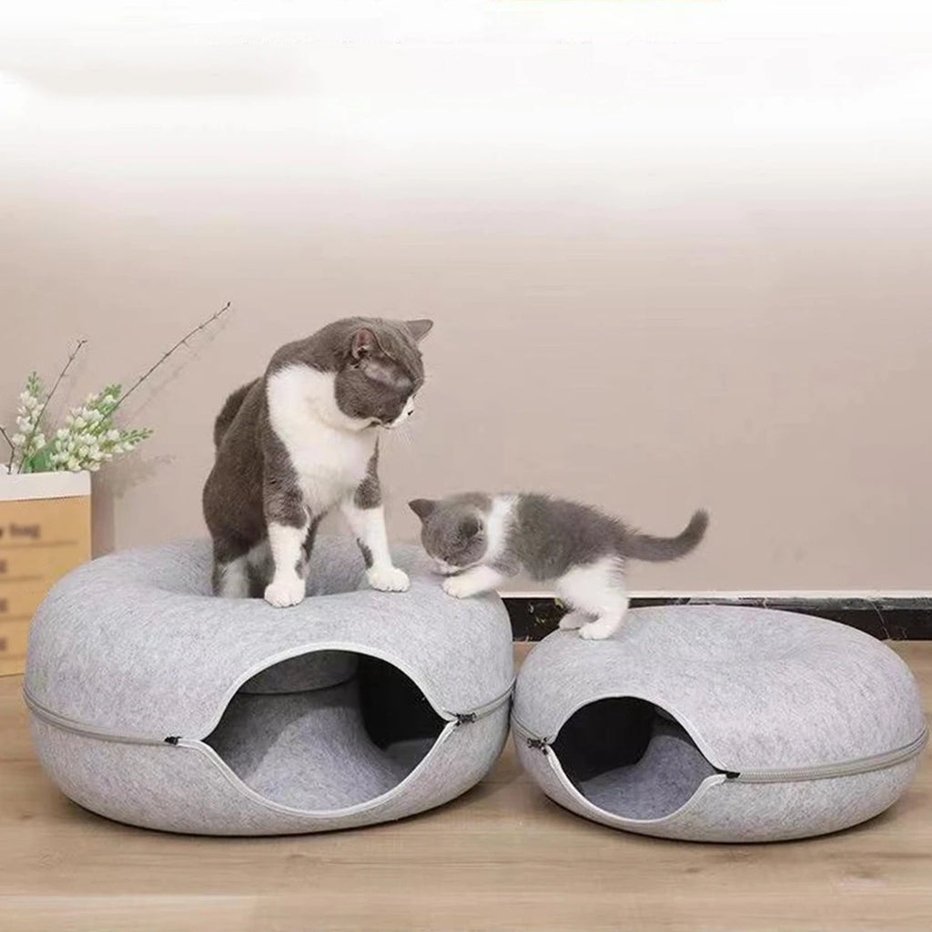 Interactive Round Small Cat Tunnel Nest Felt Kittens Bed House Scratcher Cat Donut Sleeping Pet Toy for Available in 4 colors