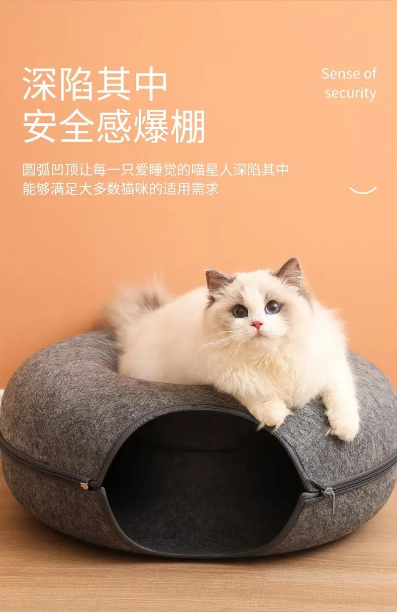 Donut Pet Cat Tunnel Interactive Play Toy Cat bed Dual Use Ferrets Rabbit Bed Tunnels Indoor Toys Cats House Kitten Training Toy
