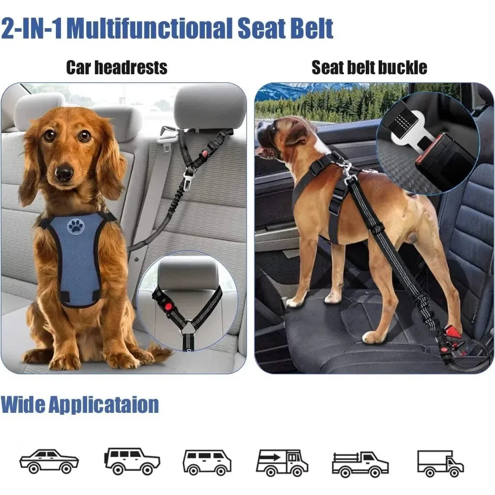 Adjustable Dog Car Seat Belt – Headrest Restraint Tether