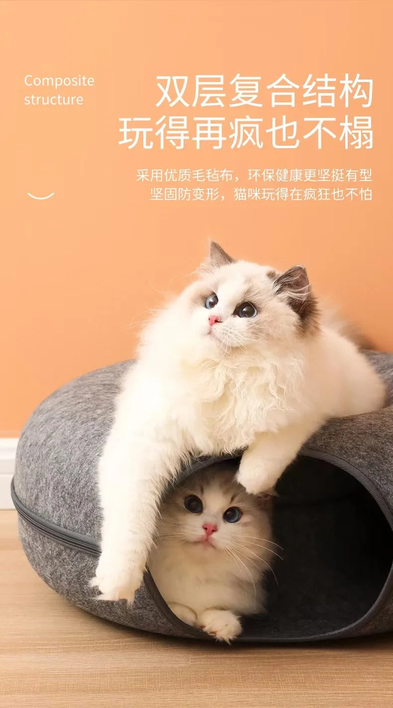Donut Pet Cat Tunnel Interactive Play Toy Cat bed Dual Use Ferrets Rabbit Bed Tunnels Indoor Toys Cats House Kitten Training Toy