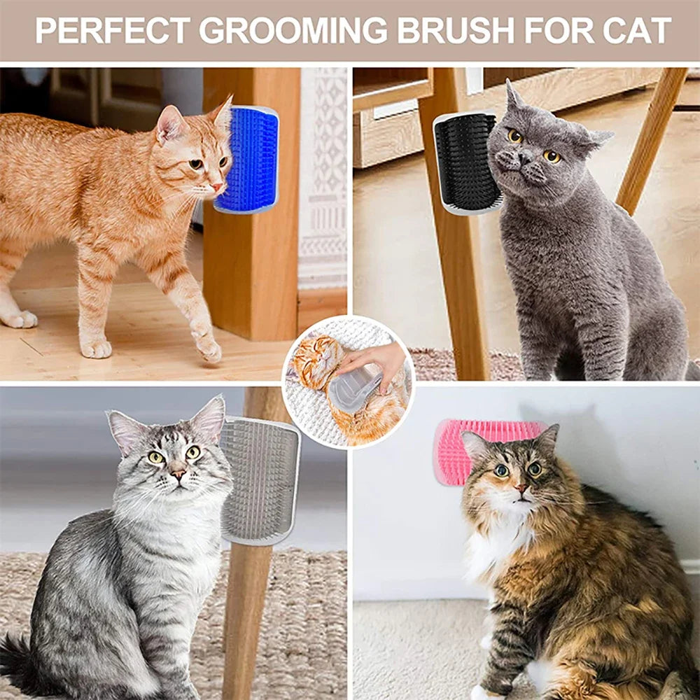 Wall-Mounted Cat Self-Grooming Brush – Corner Comb