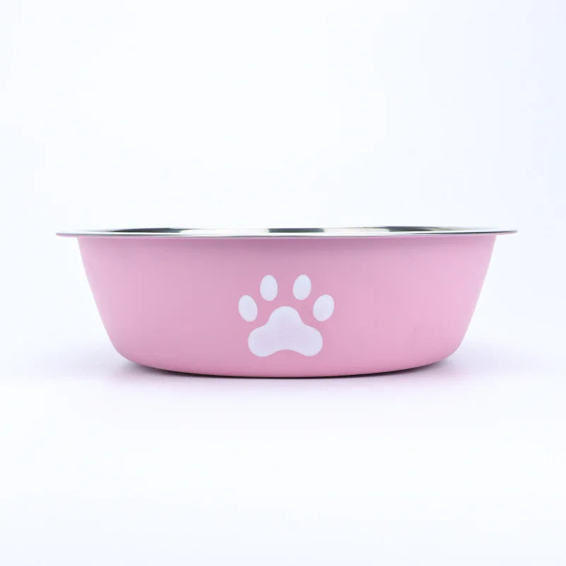 Stainless Steel Pet Bowl – Non-Slip Paw Print Dish