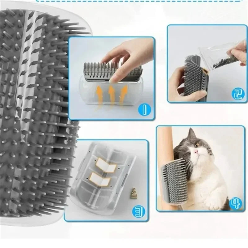 Wall-Mounted Cat Self-Grooming Brush – Corner Comb