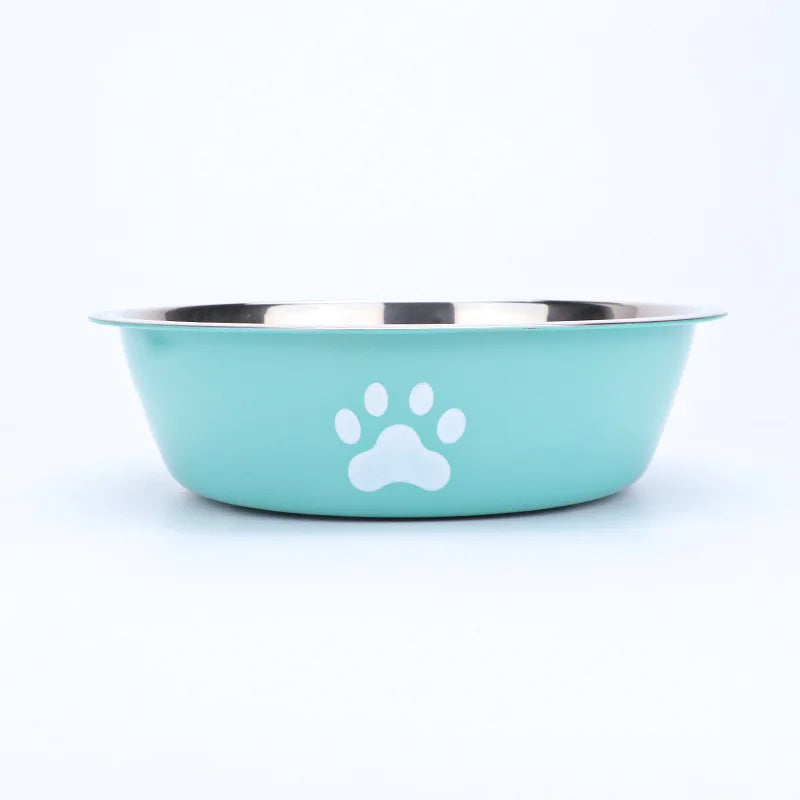 Stainless Steel Pet Bowl – Non-Slip Paw Print Dish