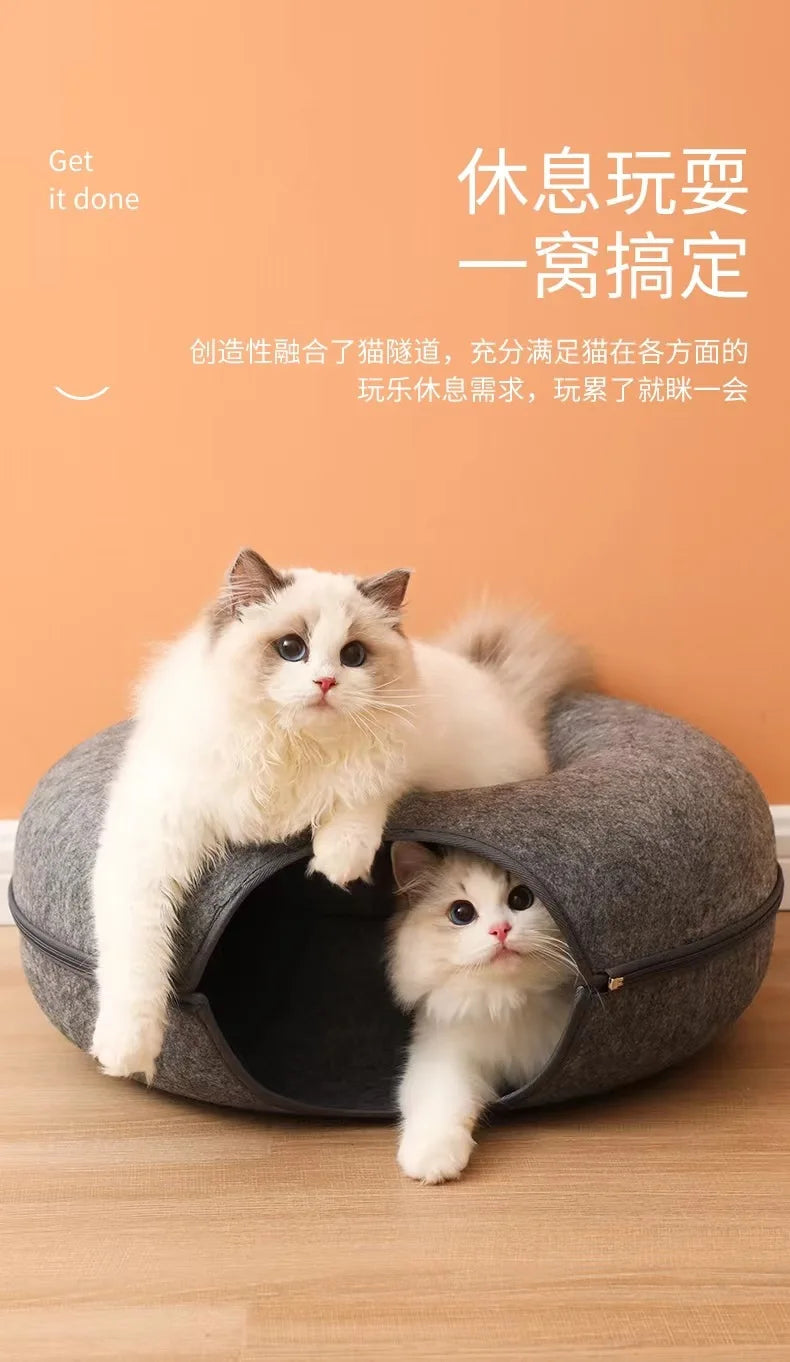 Donut Pet Cat Tunnel Interactive Play Toy Cat bed Dual Use Ferrets Rabbit Bed Tunnels Indoor Toys Cats House Kitten Training Toy