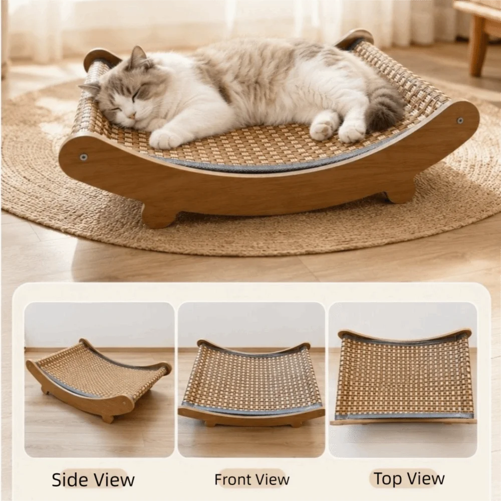 Arc Shaped Cat Rocking Chair Removable Wear-Resistant Cat Sleeping Bed Cooling Breathable Cat Scratching Pads Playing
