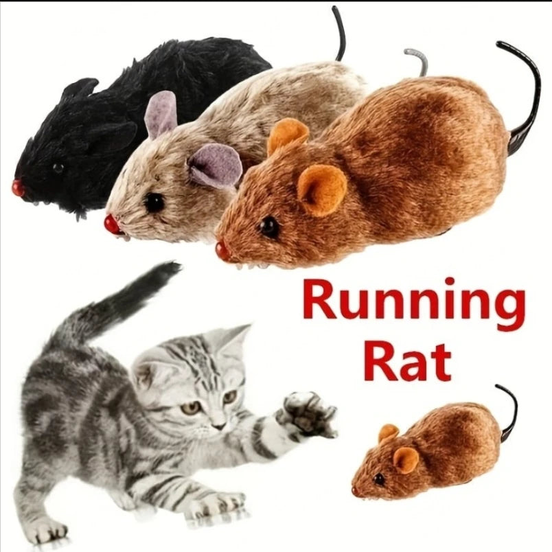 Wind-Up Plush Mouse Cat Toy – Lifelike Running Rat