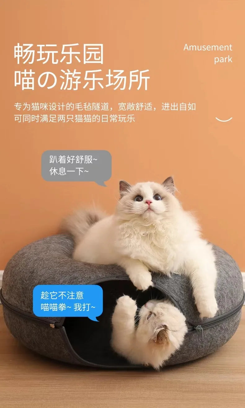 Donut Pet Cat Tunnel Interactive Play Toy Cat bed Dual Use Ferrets Rabbit Bed Tunnels Indoor Toys Cats House Kitten Training Toy