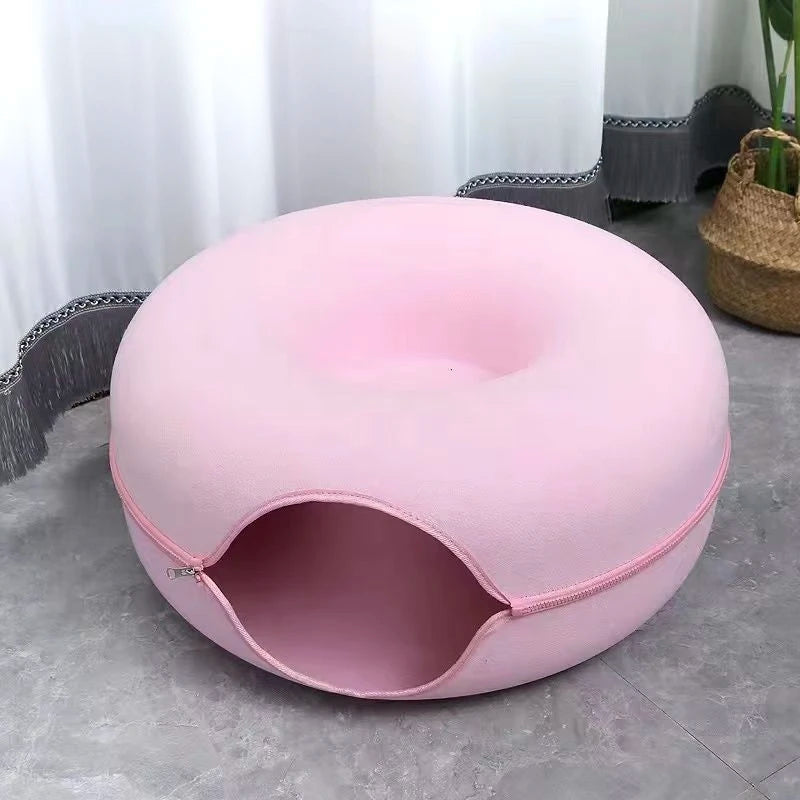 Interactive Round Small Cat Tunnel Nest Felt Kittens Bed House Scratcher Cat Donut Sleeping Pet Toy for Available in 4 colors